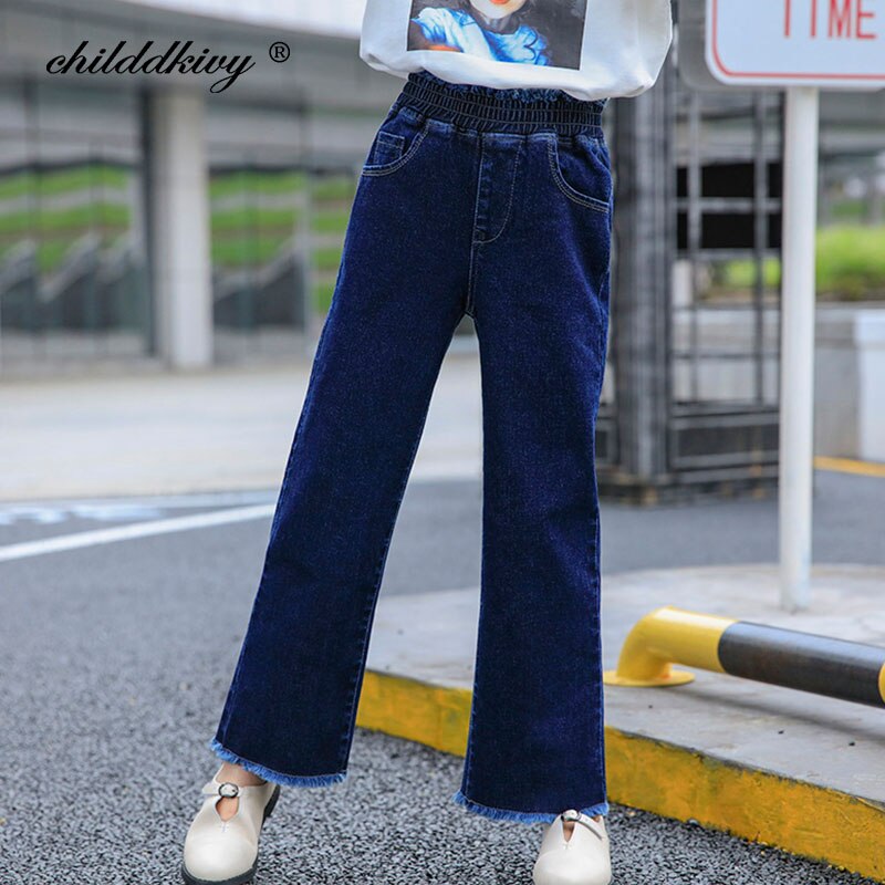 Pige stretch jeans efterår vinter pige casual bukser piger denim bukser med lige ben børn en stor alder piger bukser 8 10 12 14 16 y: 8t