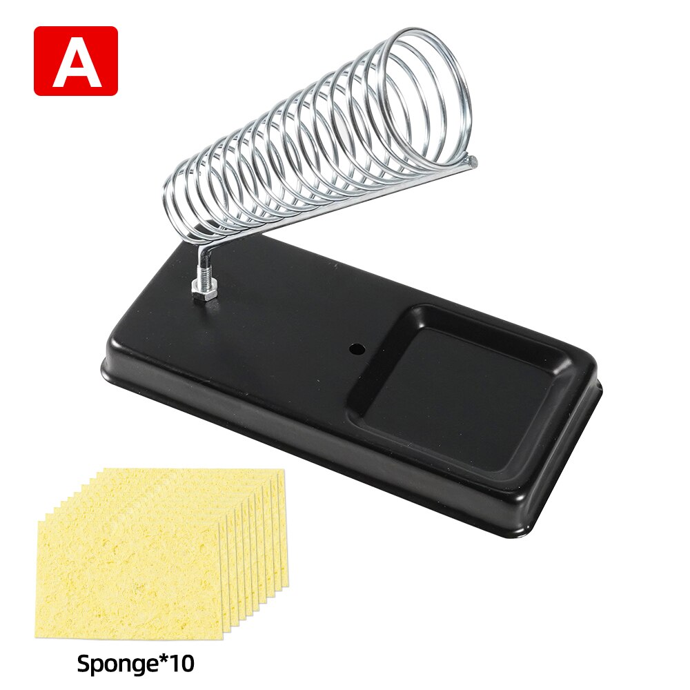 Electric Soldering Iron Stand Holder with Welding Cleaning Sponge Cleaner Metal High Temperature Resistant Welding Accessories: A with 10 Pcs Sponge