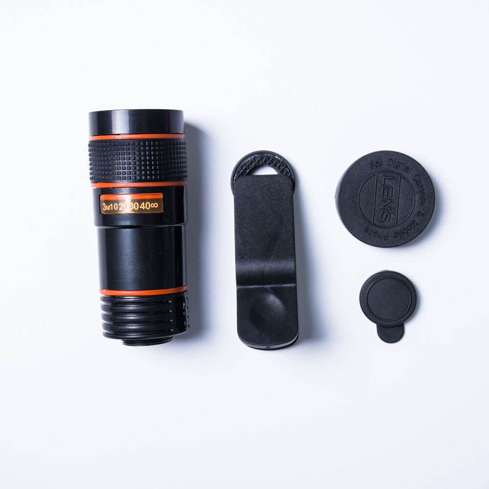Técnico teleobjetivo Universal externa telescopio Clip para fotografía móvil 12X óptica Zoom para teléfono de la Lente de la cámara: Black