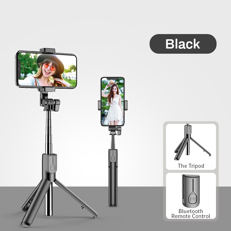 Wireless Bluetooth Compatible Selfie Stick with Led Ring Light Foldable Tripod Monopod For iPhone Xiaomi Huawei Android Tripod: Black no light