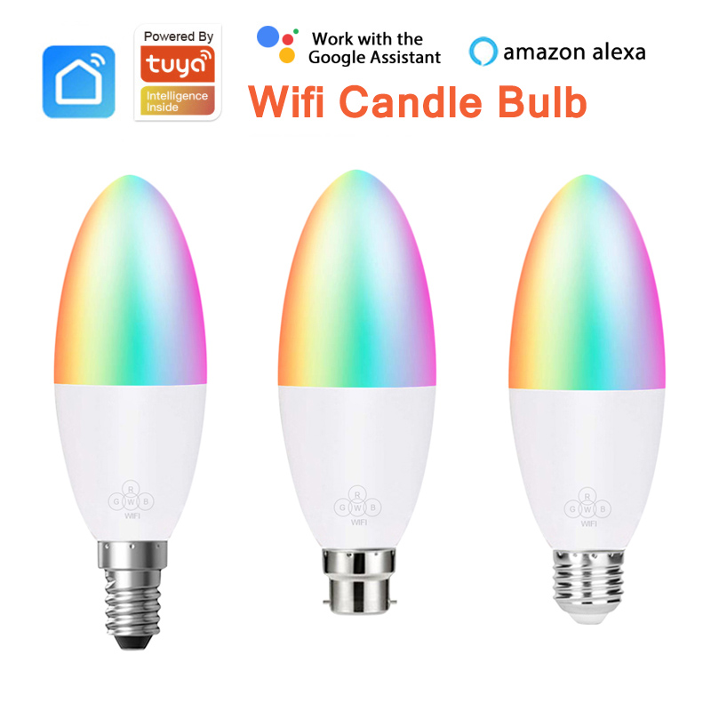 6W RGB Wifi Bulb E27 E14 B22 Candle LED Lamp Dimmer Light For Tuya Smart Life App Contorl Work With Alexa Google Home Siri Voice