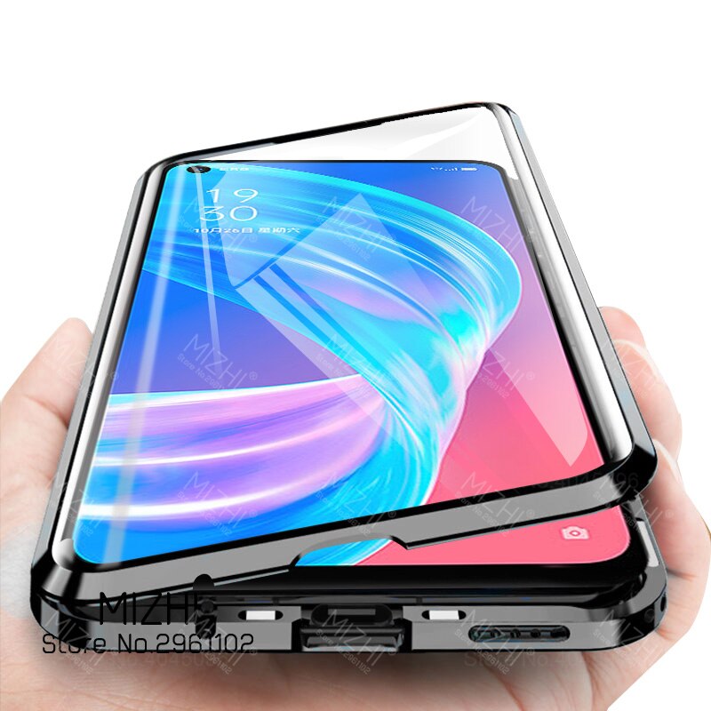360 Double Sided Glass Case For OPPO A72 5G Magnetic Metal Back Cover For OPPO A72 5G A 72 OPPOA72 phone Coque Fundas: For OPPO A72 5G / Black