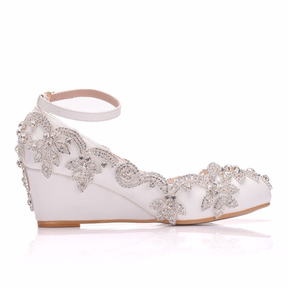 Krystal dronning bryllupssko brud høje hæle krystal pumper kiler aften fest kjole sko hæl stor størrelse 41