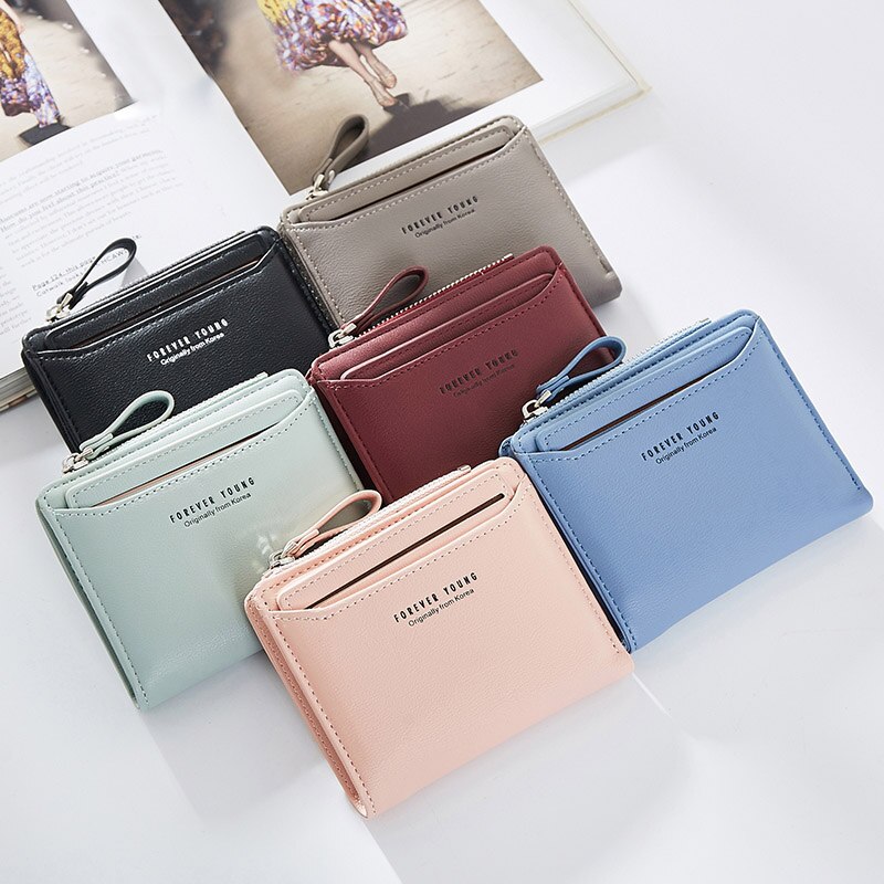 Individual ID Card Holder Wallet Women Leather Zipper Coin Purse Ladies Purses Forever Young Female Wallet Carteira