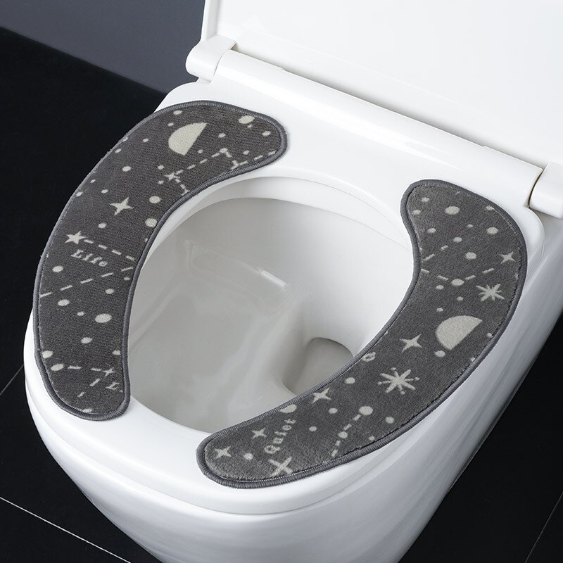 1 Paar Universele Zachte Wasbare Toilet Seat Cover Voor Huishoudelijke Flanel Non-marking Toilet Seat Cover accessoires: Starry sky gray