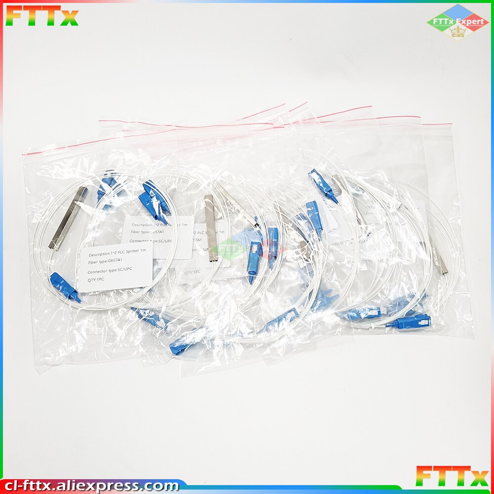 10pcs/lot 0.9mm Steel Tube Fiber Optic PLC Splitter 1x2 SC/UPC Mini Blockless G657A1 0.9mm 1M 1*2 SC APC Connector