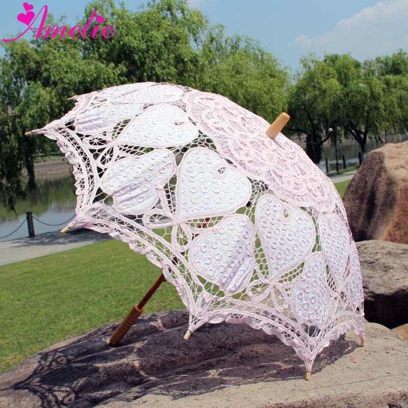 Metallic Thread Silver Battenburg Lace With Black Embrodiery Heart Fabric Wedding Lace Parasol Umbrella