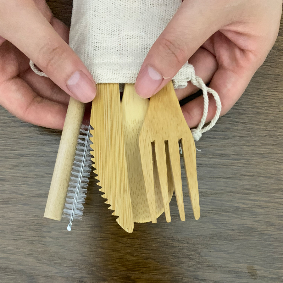 13/11/9/6-Pack Houten Bestek Bestek Set Bamboe Stro Servies Set Met Doek Tas Messen Vork lepel Reizen