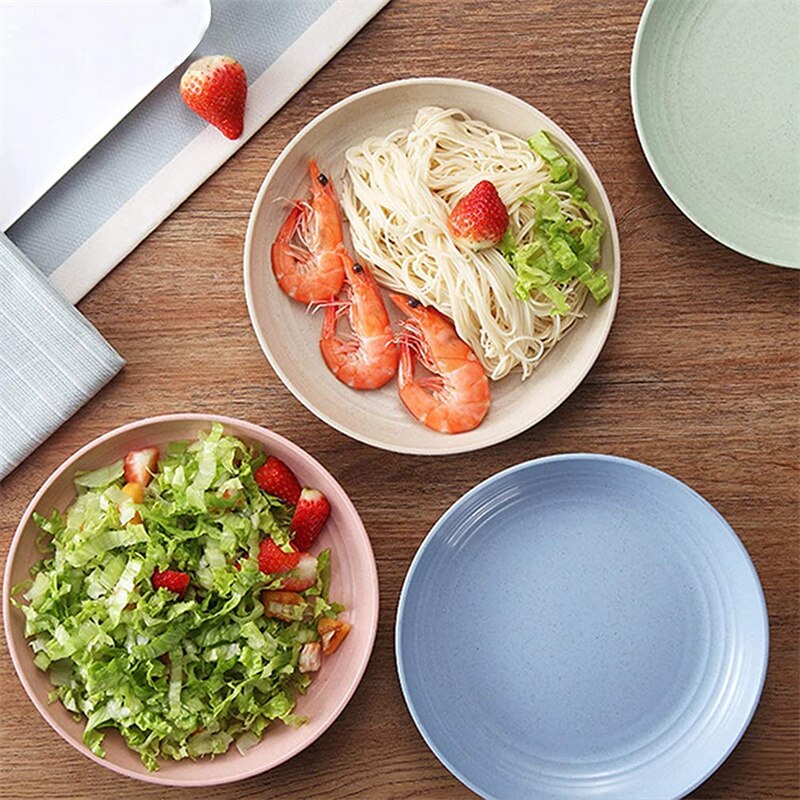 4pcs Eco-Friendly Biodegradable Unbreakable Dinner Plates Set Wheat Straw Restaurant Specialty Saucer For Picnic Dinner Dishes