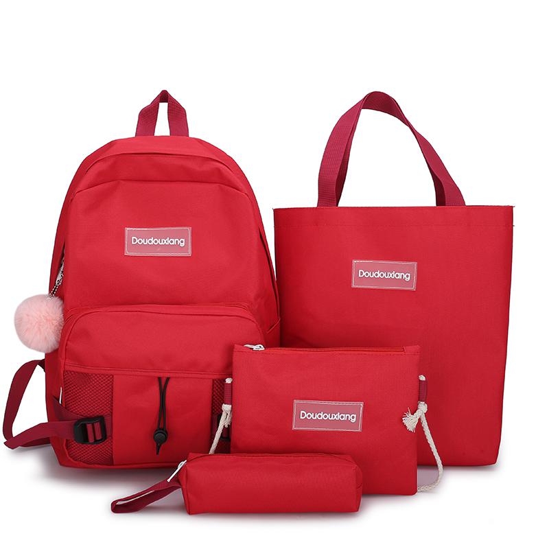 Sac à dos en toile pour adolescentes | Ensemble de 4 pièces de sacs d'école mignons, sacs à dos de voyage pour enfants: Red