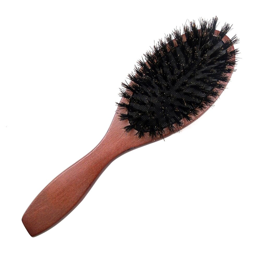 Brosse à cheveux en poils de sanglier naturels, peigne de Massage, brosse à palette de cuir chevelu, manche en bois de hêtre, outil de coiffure
