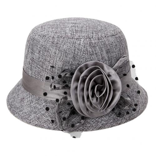 Chapeau avec nœud papillon en maille à pois pour femme, chapeau seau, pare-soleil d'extérieur, , Vintage, à la: Grey