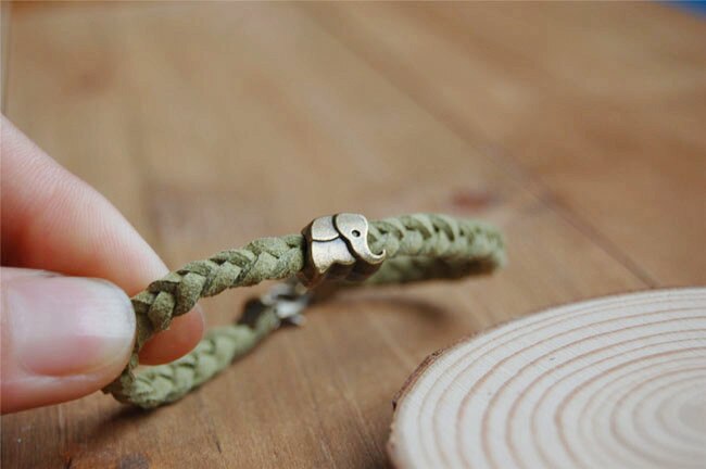 Fon Xee Women's Hemp Surfer Leather Bracelets with Little Bronze Elephant Horse Handmade Animal Jewelry sl019
