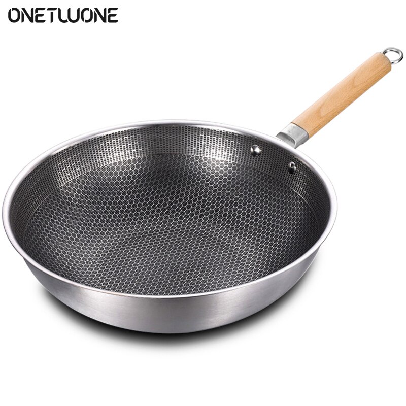 32cm Stainless Steel Wok Uncoated Kitchen Cookware 1.8mm Thick Wok Pan For Electric, Induction and Gas Stoves
