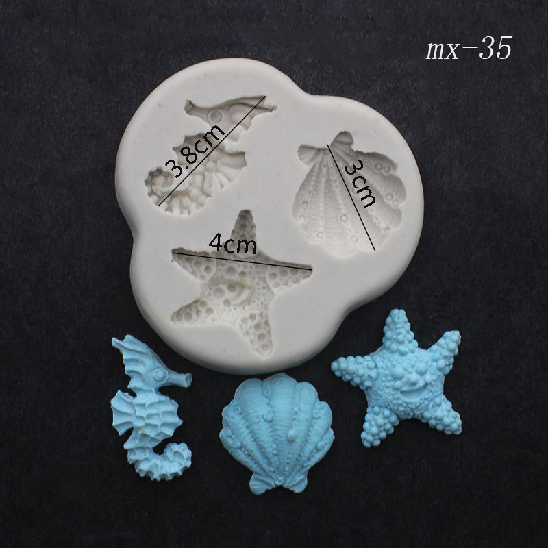 3D Shell Starfish Fondant Cake Mold Silicone Mold Set Mermaid Tail Sea Animal Cake Decorating Tools DIY Craft Fondant Molds: BŁĘKITNA