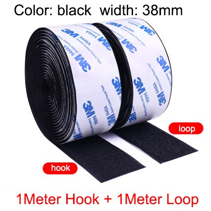 20/25/30/50/100mm 3M Velcro for Carpet Hook Loop Fastener Self Adhesive Tape Sewing Cloth Strap Roll Strong Sheet Auto Sticker: 38mm black