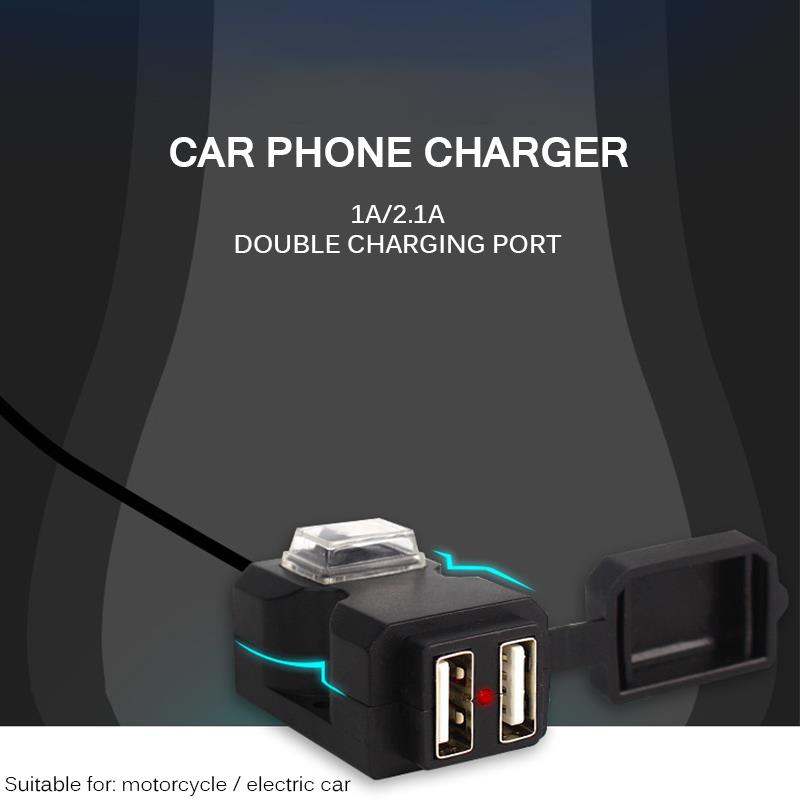Dual USB Port Motorbike Motorcycle Handlebar Charger 12V 5V 1A/2.1A Waterproof Adapter Power Supply Socket for Mobile Phone