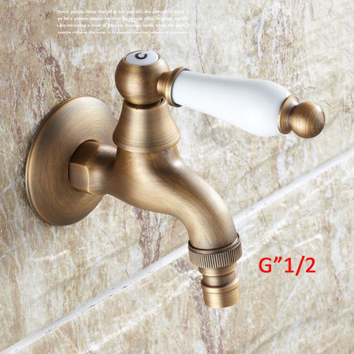 In wall Classic Antique Brass Washing Machine Tap Laundry Faucet Tap Sink Cold Water Tap with ceramic handle