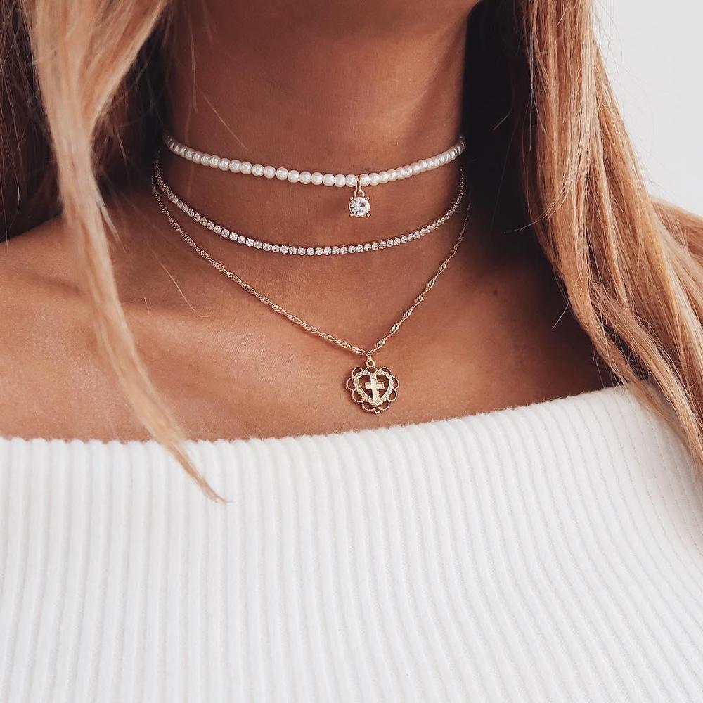 YWZIXLN Boho Charm Gold Color Multi-layer Pearl Chain Necklaces Bijoux For Women Choker Jewelry N068: 5