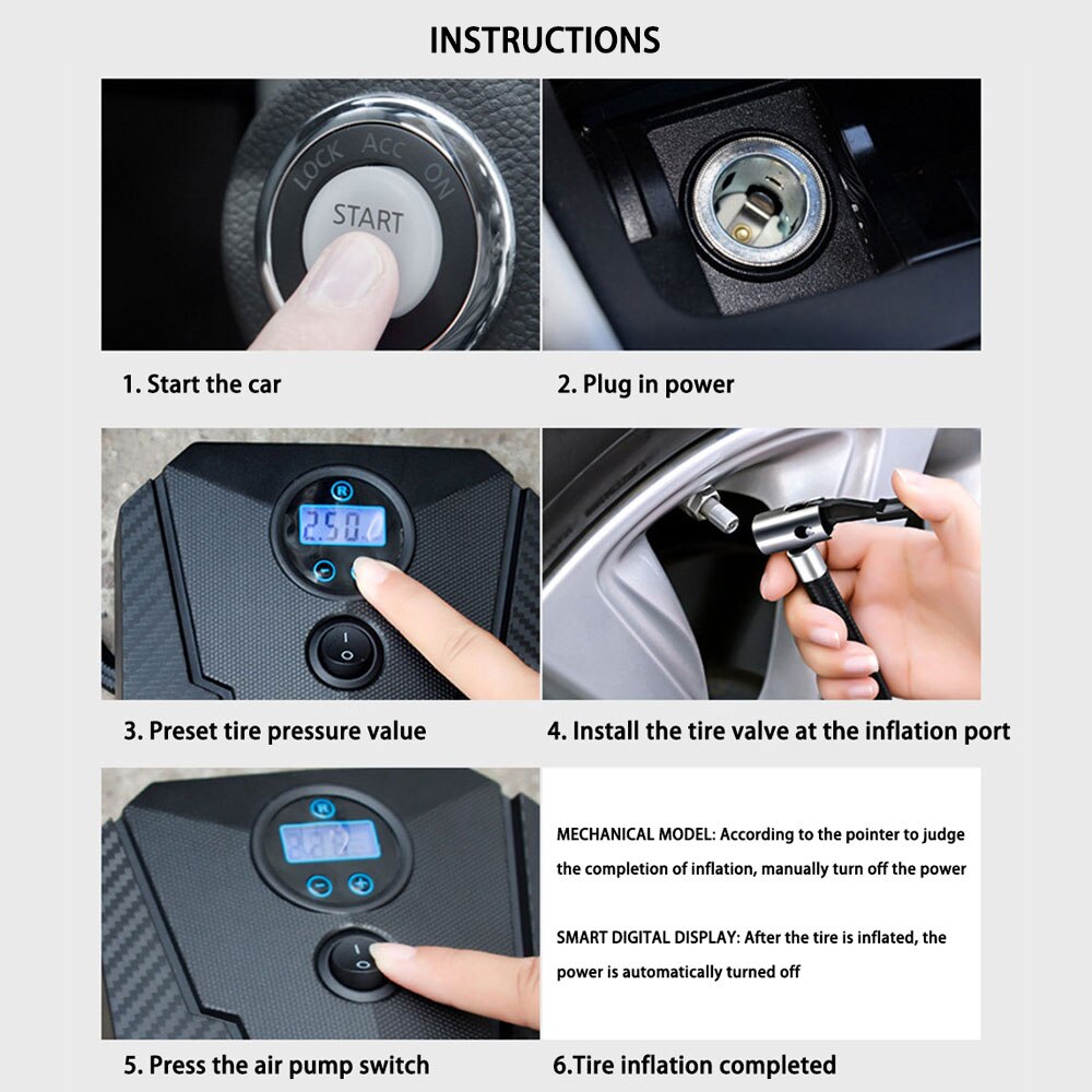 Portable Car Air Compressor DC 12V Digital Tire Inflator Air Pump 150 PSI Auto Air Pump for Car Motorcycle LED Light Tire Pump