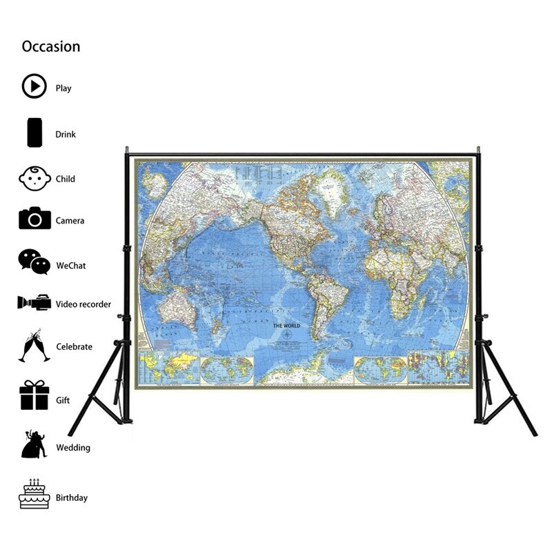 1PC 150*100cm 1970 World Map Non Woven Map of The World Wall Sticker Wallpaper for School Office Educational Supplies