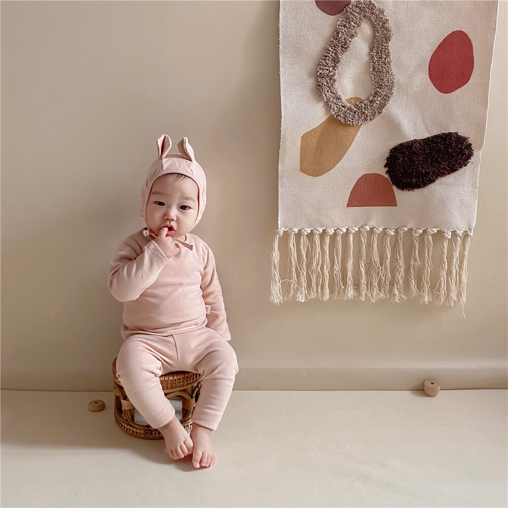 Milancel Lente Baby Kleding Set Solid Meisjes Binnenshuis Kleding Pure Kleur Jongens Sleeper Slijtage