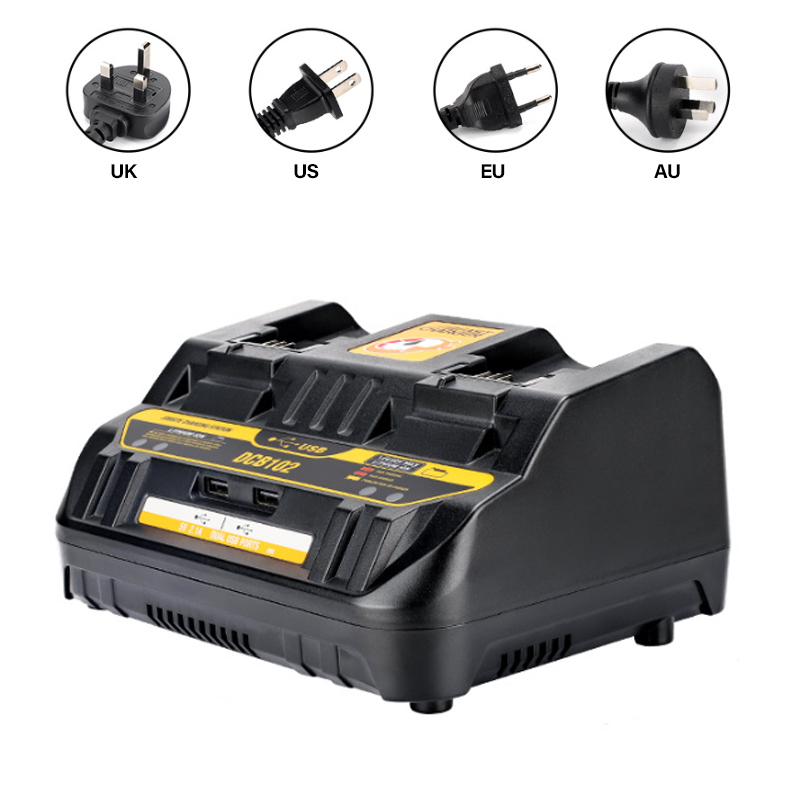 Fast charging DCB102 Li-ion Battery charger For DeWalt 12V 14.4V 18V 20V DCB105 DCB200 double charging postion with USB Port