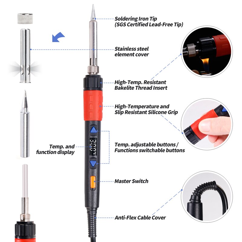 YIHUA 928D-III 65W 90W 110W Large Power Optional Soldering Iron Adjustable Digital Temperature Display Electric Soldering iron