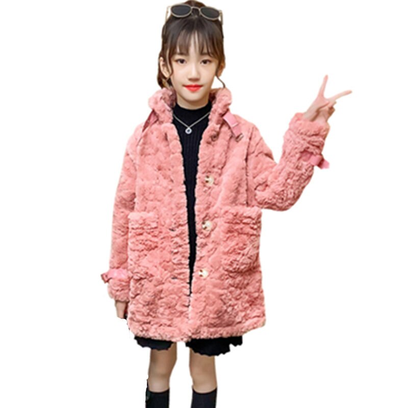 Herfst winter kinderen harige jas dikke windjack wol effen kleding tieners kinderen bovenkleding 4 to 13 jaar oud