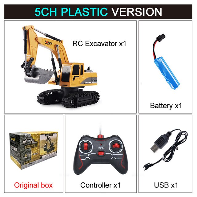 Engineering 2.4Ghz 6 Channel Car 1:24 RC Excavator Toy Alloy And Plastic Excavator 6CH And 5CH RTR For Kids Christmas: 5CH plastic with box