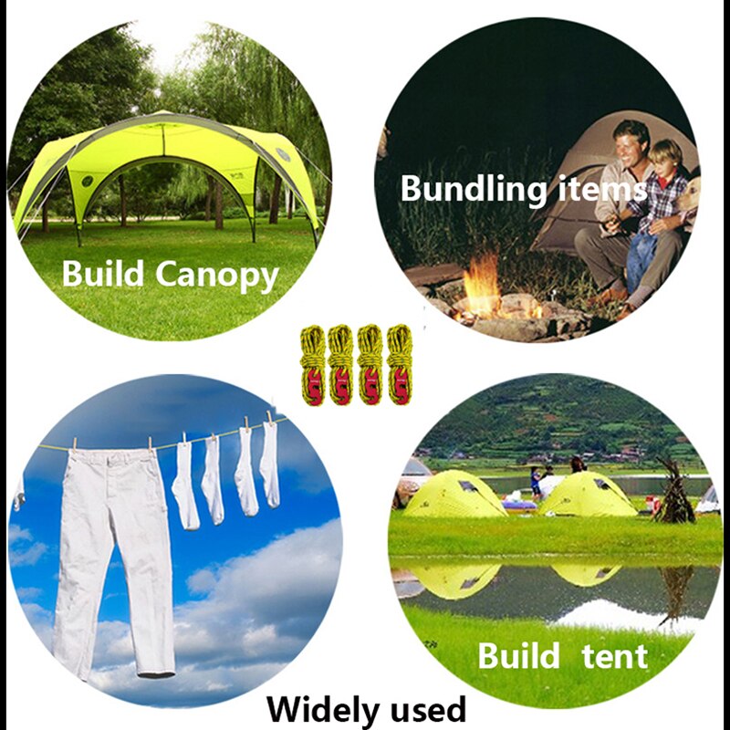 4- pack 3mm 4m reflekterande tältstyrrep med spännare av aluminiumrep, spännare, lina lina solskydd campingtillbehör