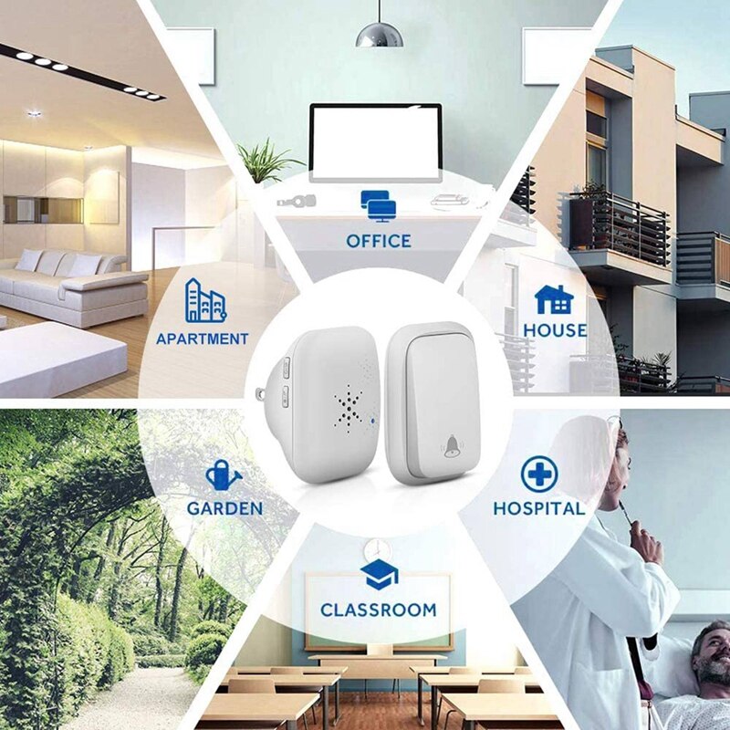 Wireless Doorbell Waterproof Self-Powered Button Smart Door Bell Sets Home Welcome Outdoor Chimes Receiver EU Plug