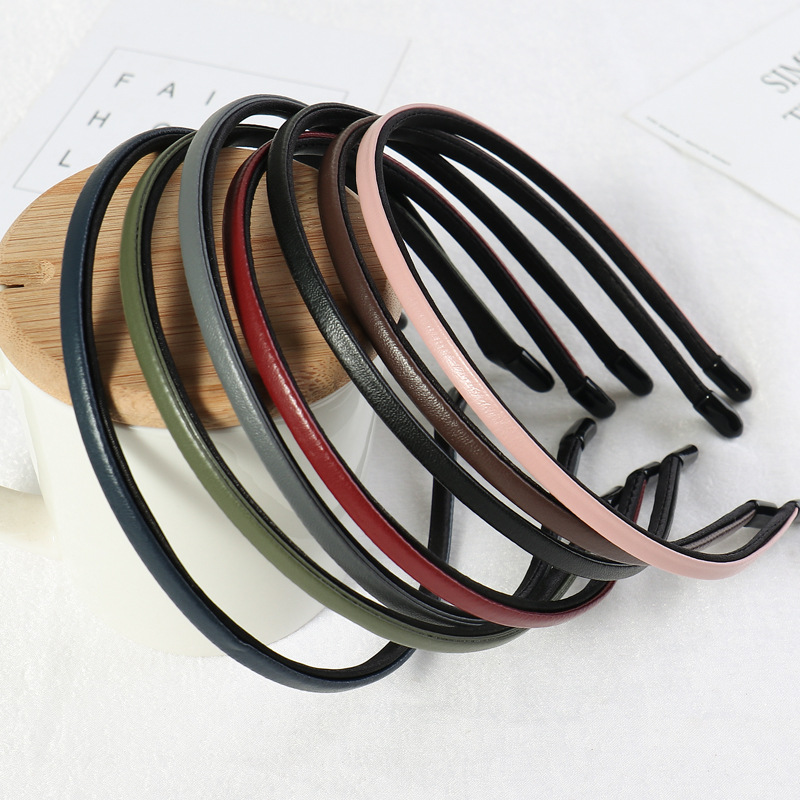 Neue Frauen Jahrgang Pu Leder schlicht Dünne Haarbänder Einfache Handgemachte Solide Headwraps Waschen Stirnbänder Elegante Haar Band