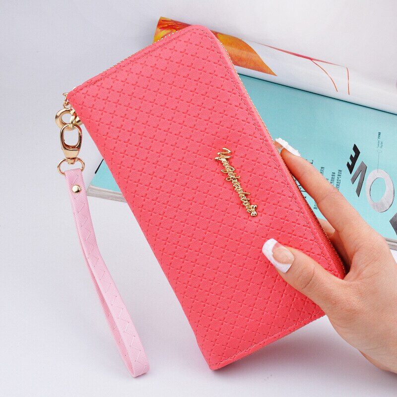 Ladies Zipper Purse Large Capacity Practical Hand Wallet Woman PU Leather Female Long Section Wallet: WatermelonRed