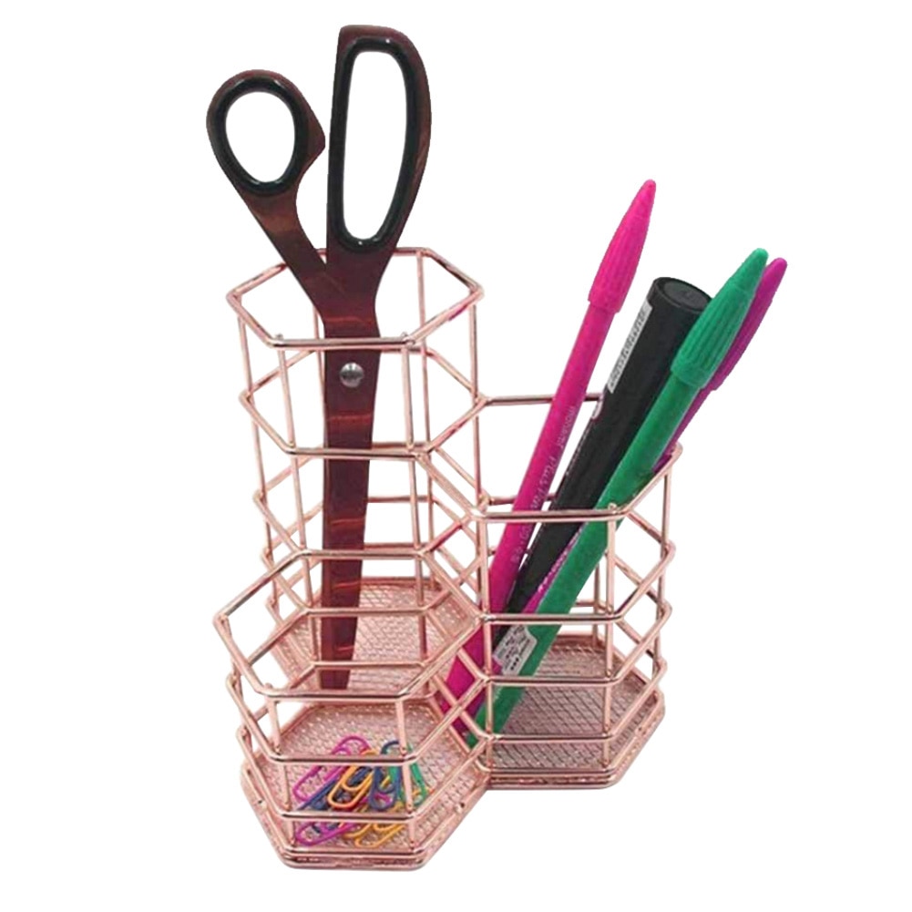 Lapicero Hexagonal duradero de escritorio, papelería, soporte hueco, jarrón de maquillaje, estantes para brochas, organizador de almacenamiento, contenedor de almacenamiento de artículos diversos para el hogar
