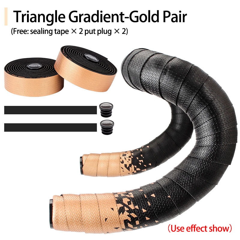 Stuurlint Racefiets Grip Eva Pu Bar Tape Professionele Fietsen Demping Anti-Vibratie Wrap Met 2 Bar Plug fiets Accessoires: Gold Fade