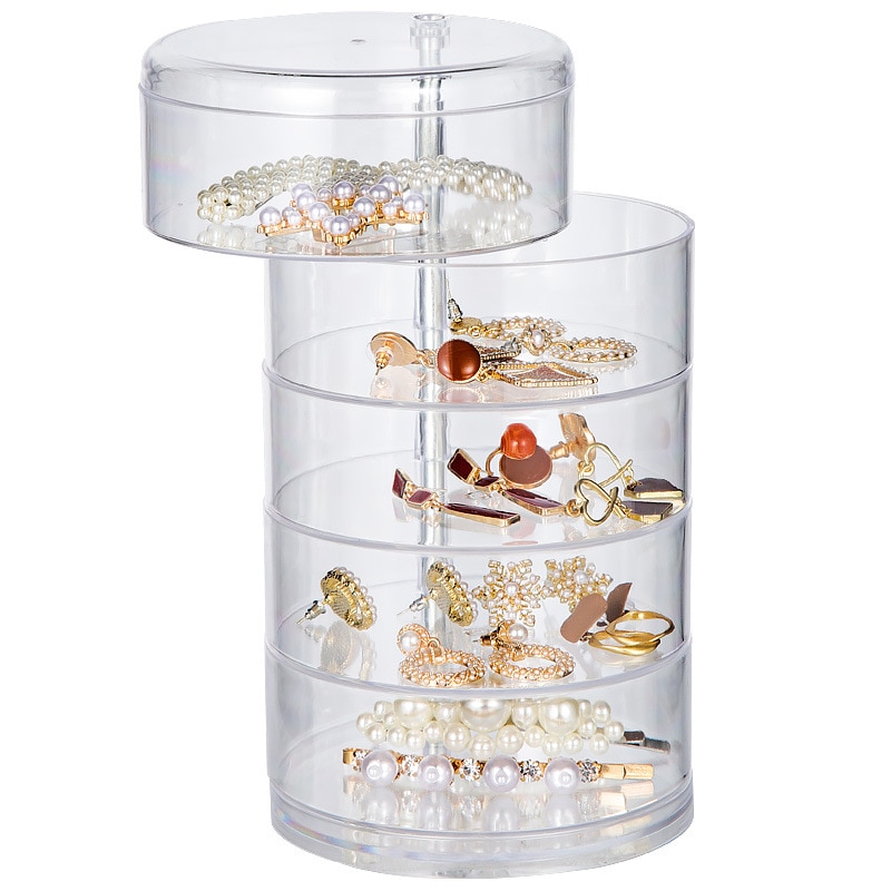 360-Degree Rotating Issue Box Transparent Multi-Layer Earring Storage Boxs Multi-Function Ring Organize Case Dust Covered