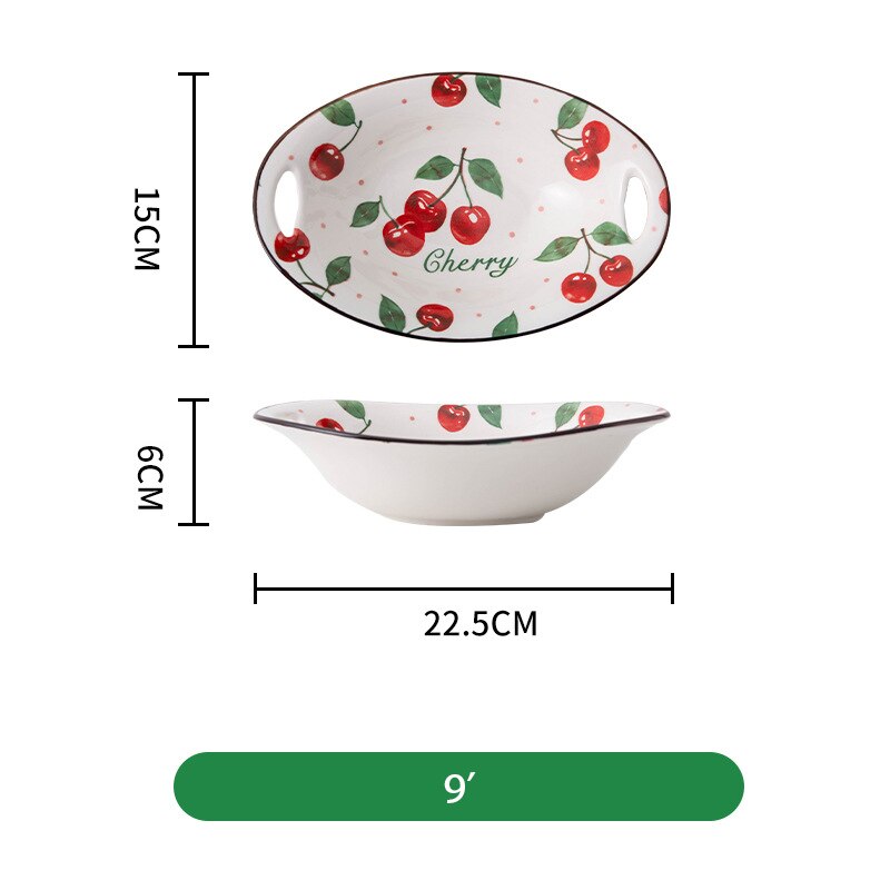 9 Inch Plates Sets Tableware Porcelain Strawberry Flower Fruit Salad Pasta Plates For Food Christmas Plate Deep: A
