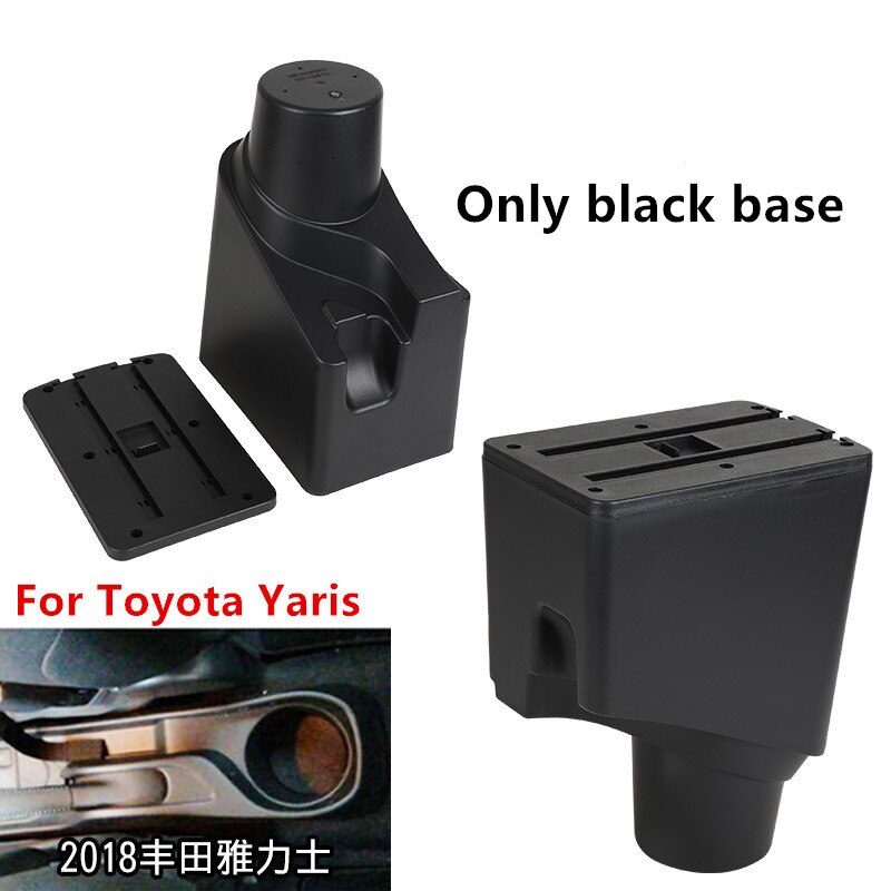 For Toyota Yaris Armrest For Toyota Yaris hybrid Car Armrest box Retrofit parts Interior Storage box USB LED: Black base only