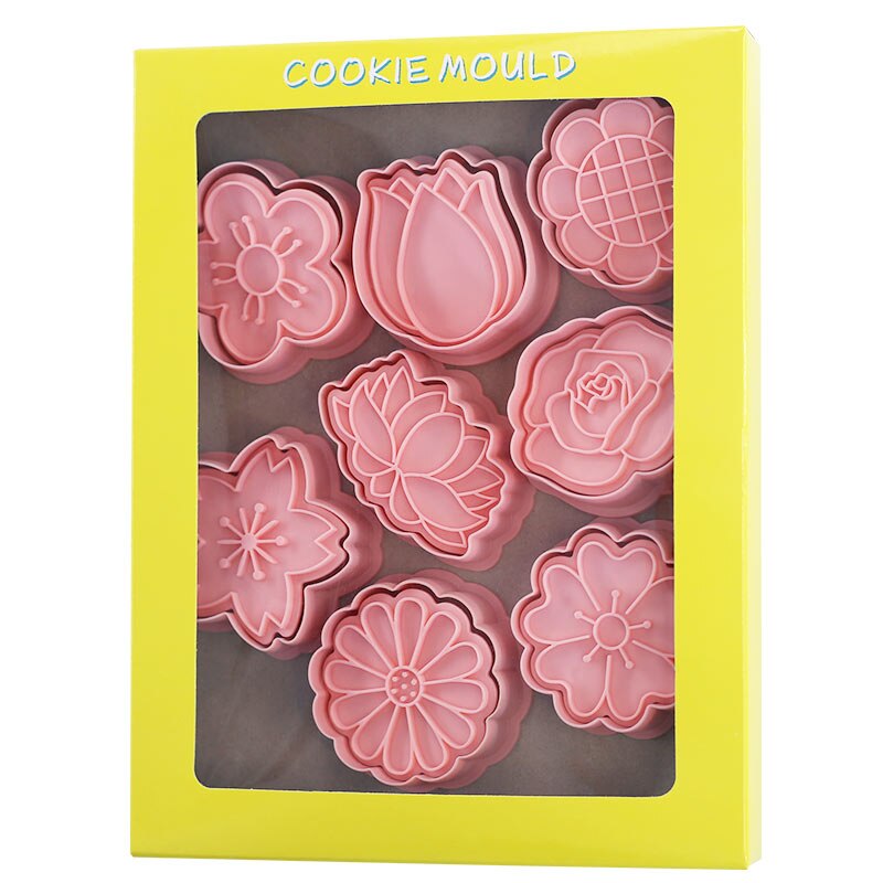 8 Pcs/set Cookie Cutters Plastic 3D Flower Shape Cartoon Pressable Biscuit Mold Cookie Stamp Kitchen Baking Pastry Bakeware