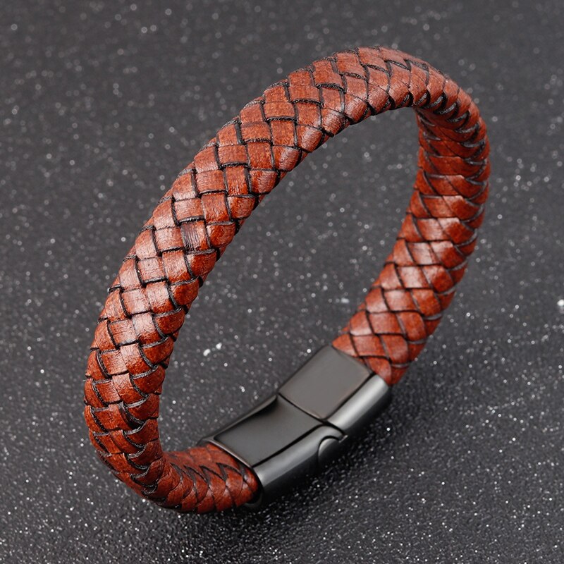 Schmuck Kombination Braun Farbe Leder Edelstahl Schnalle Männer Armbinde Für Geburtstag Einfache