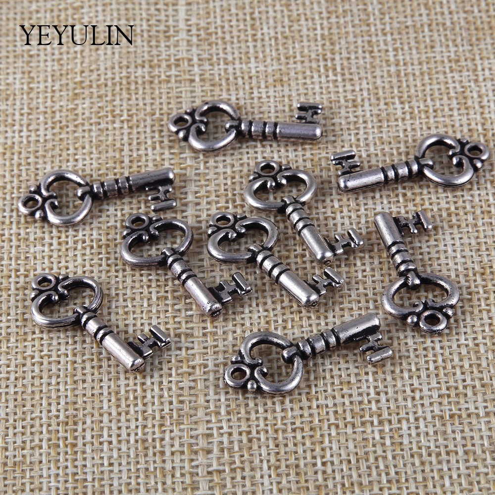 100pcs 26*14mm Silver Color CCB Key Beads Pendants Charms For Women Men DIY Bracelet Jewerly Making Key Findings