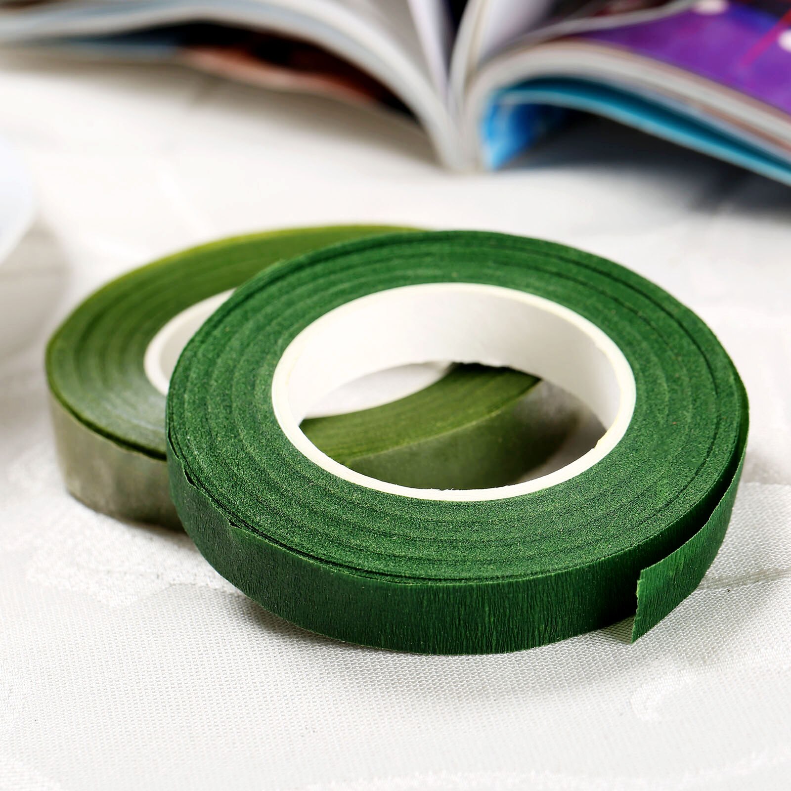 Ruban adhésif vert pour tige de fleuriste, 12mm, ruban pour fleurs, pour bricolage, couronne de guirlande en papier froissé