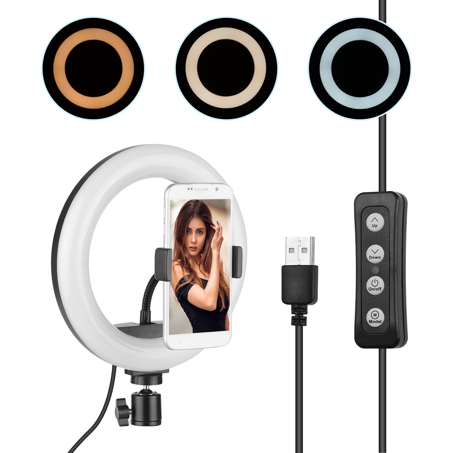 Photography 8" LED Ring Light Fill-in Lamp Built-in 72LED 10W Dimmable 2700-5500K+Ballhead Phone Holder for iPhone Huawei Xiaomi