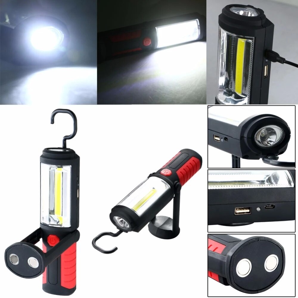 Led Work Lamp USB Rechargeable Magnetic Work Hand Flashlight Emergency Inspection Work Torch Light With Hook Magnet Portable