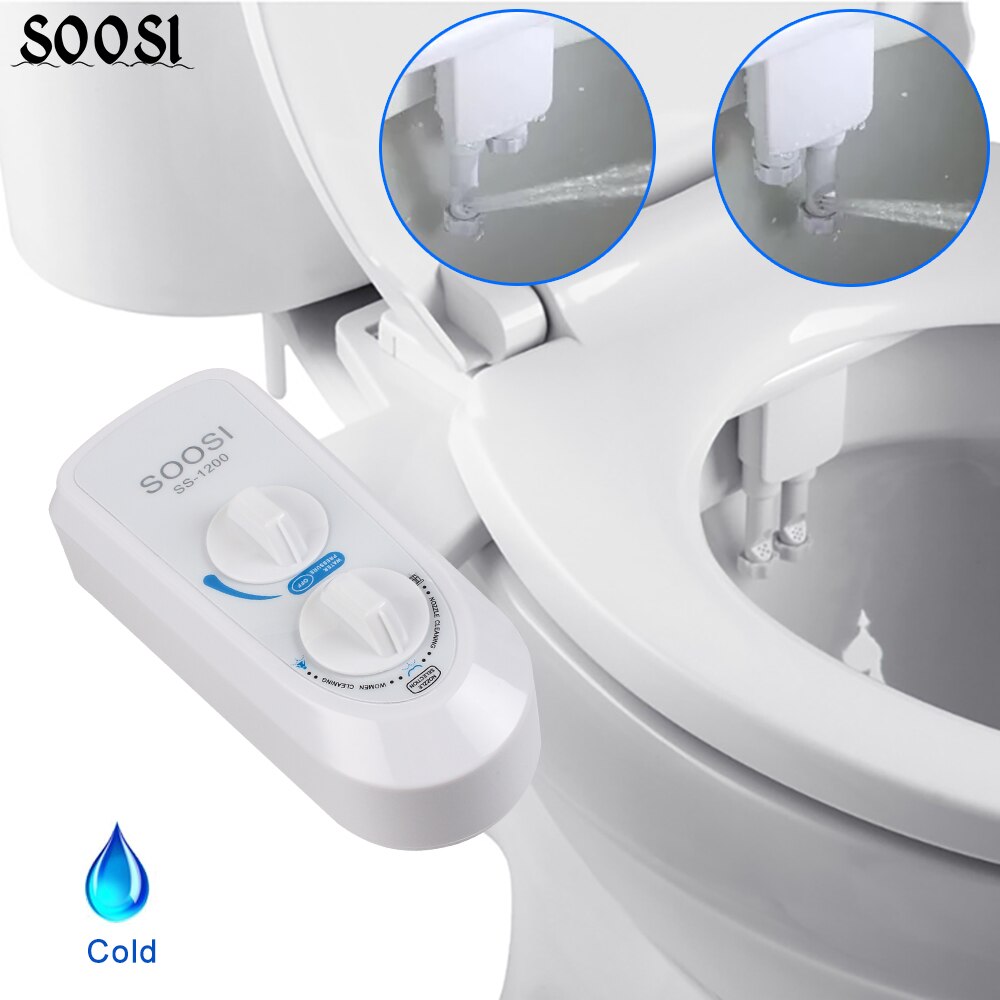 Non-Electric Bidet Toilet Seat Attachment with Dual Self Cleaning Nozzle Muslim Washing Mechanical Bidet Sprayer in Stock