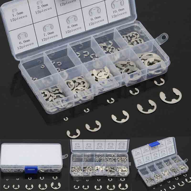120-600PCS Black or Stainless Steel E Clip washer Assortment Kit Circlip retaining ring for shaft fastener M1.5~M10