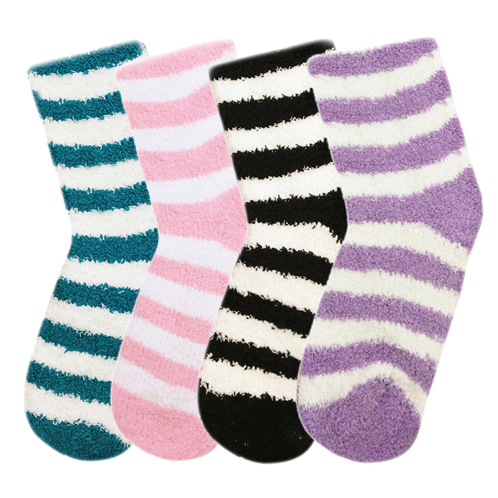 2/1 Pairs Cozy Fuzzy Slipper Socks Women Plush Soft Warm Fluffy Coral Velvet Thicken Crew Socks for Winter Chindren/Teens