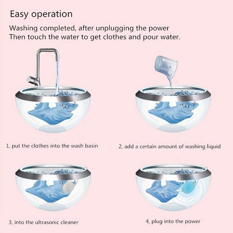 Mini Ultrasonic Vibration Washing Machine, Ultrasound Laundry Cleaning for Stains on Clothes, Jewelry, Glasses, Vegetables