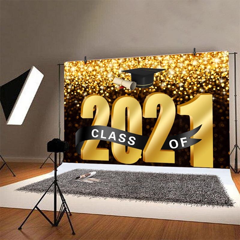 Klasse Van Graduation Achtergrond Goud Grad Caps Congrats Student Party Photo Achtergrond Banner Decoraties Levert